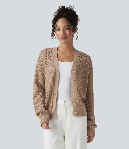 V Neck Long Sleeve Sweater Knit Casual Cardigan