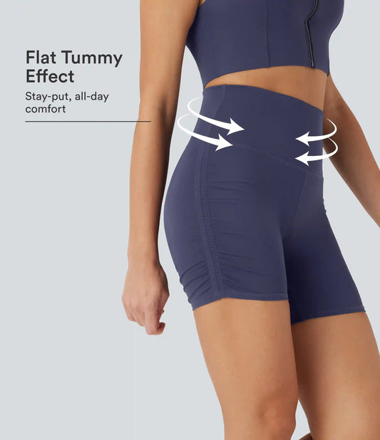 SoftlyZero™ QuickDry High-Waisted Tummy-Control Ruched Running Biker Shorts 5''