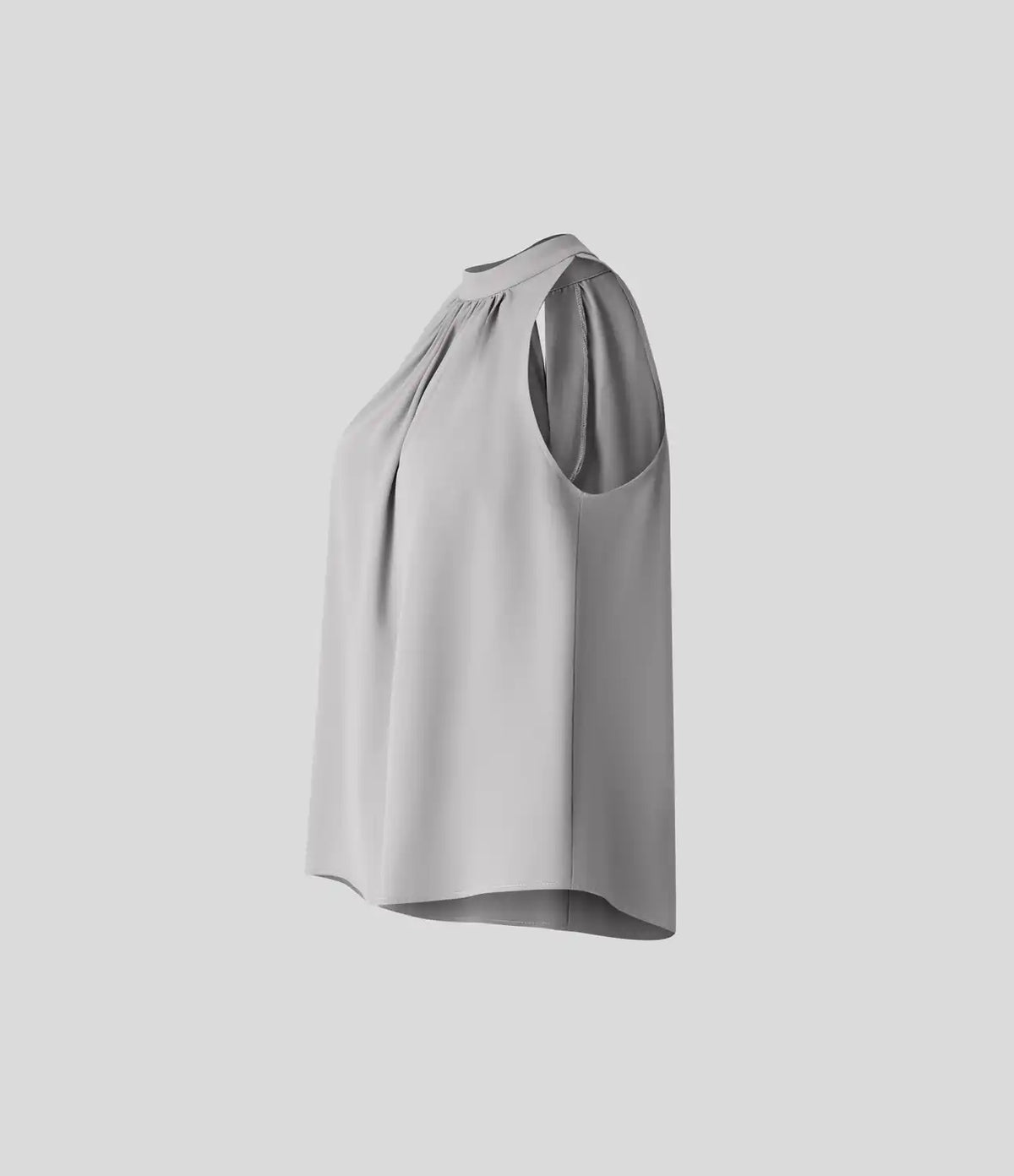Keyhole Back Halter Sleeveless Curved Hem Work Blouse