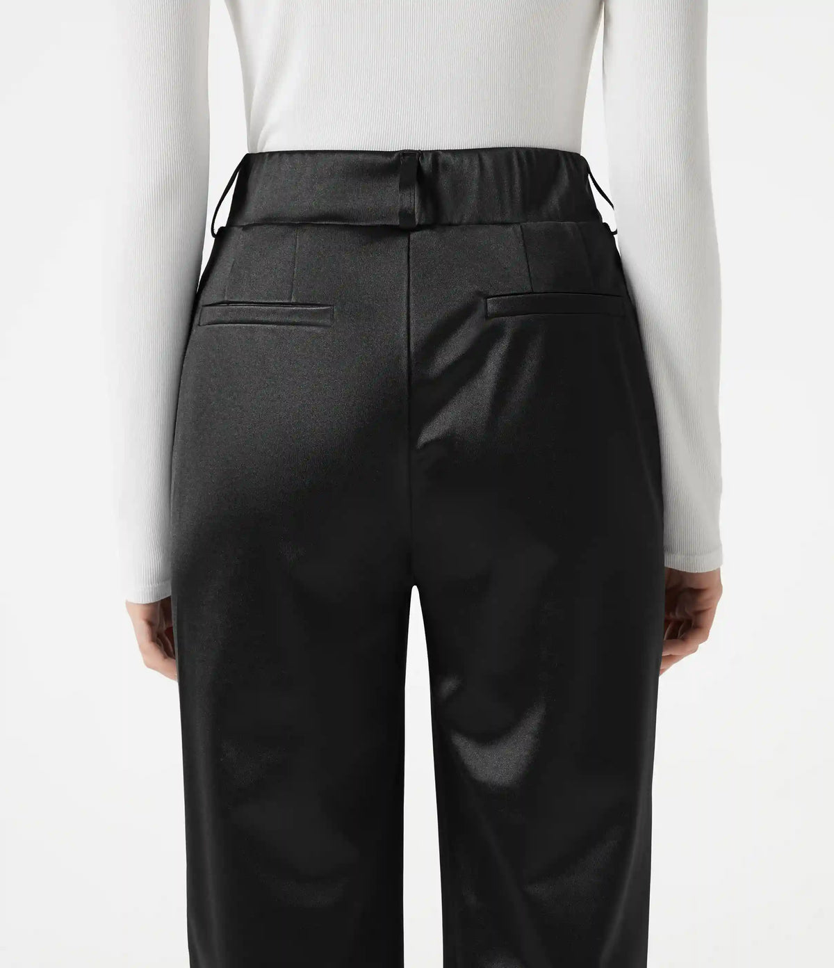 High Waisted Tapered Satin Work Pants with Pockets