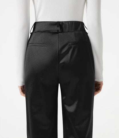 High Waisted Tapered Satin Work Pants with Pockets