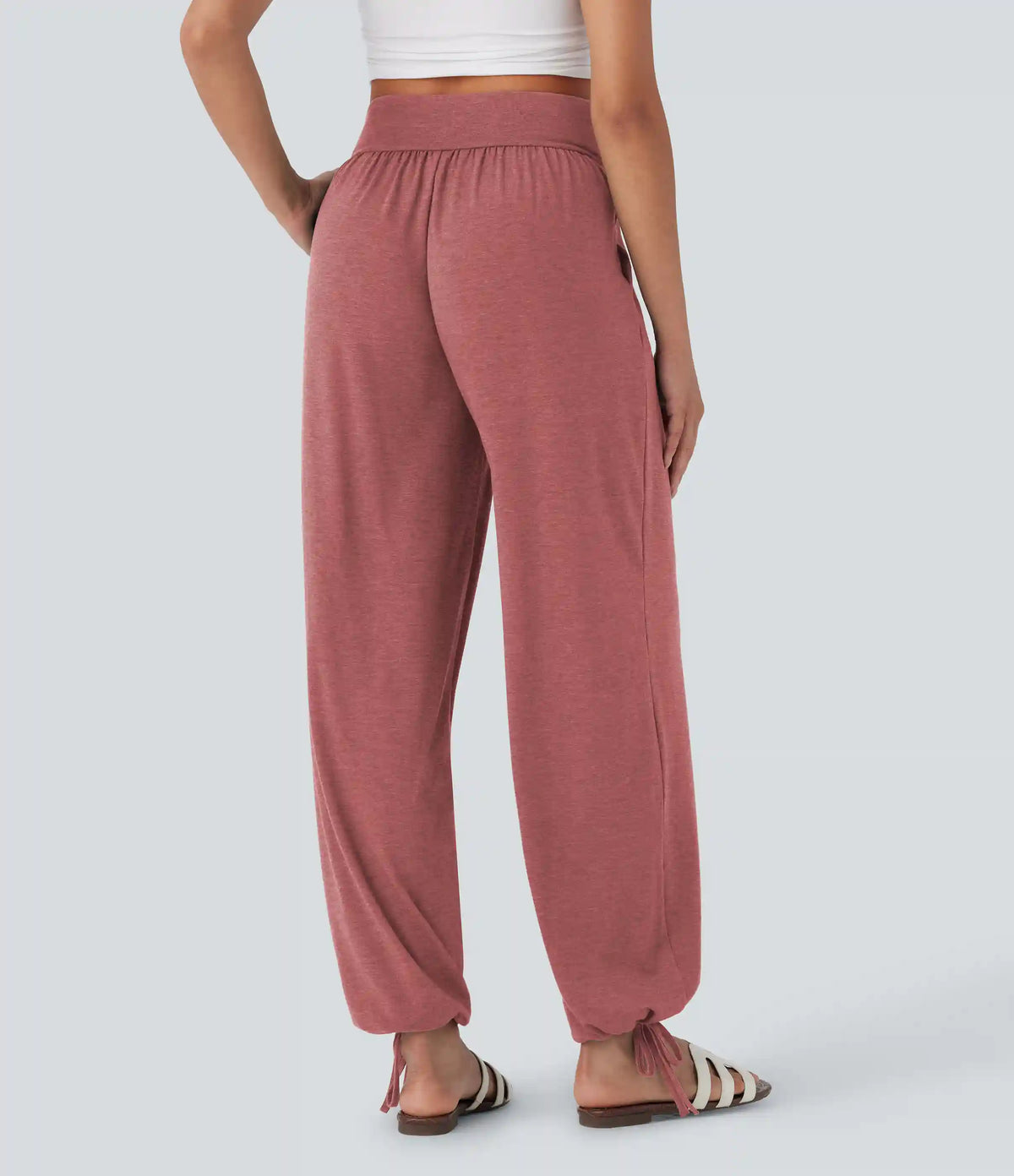 Crossover High Waisted Pocket Drawstring Casual Joggers