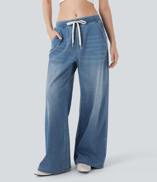 Halara Flex™ Low Rise Drawstring Stretchy Knit Casual Baggy Sweatpants Jeans with Multiple Pockets
