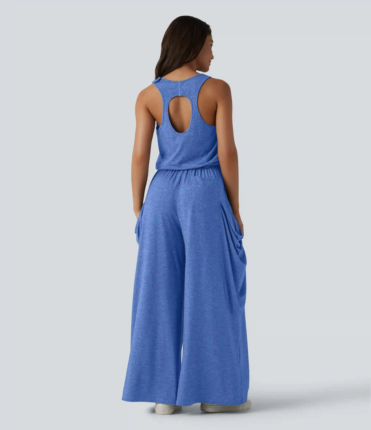 Sleeveless Cut Out Wide Leg Casual Jumpsuit with Pockets-Easy Peezy Edition