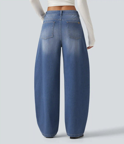 Halara Flex™ Mid Rise Barrel Leg Washed Casual Jeans with Pockets