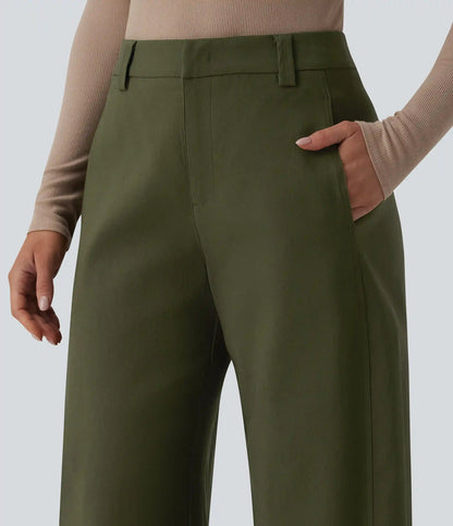 Mid Rise Work Barrel Leg Pants with Pockets
