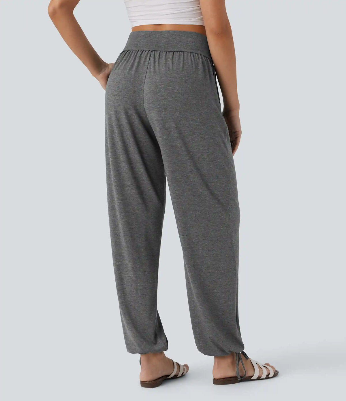 Crossover High Waisted Pocket Drawstring Casual Joggers