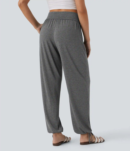Crossover High Waisted Pocket Drawstring Casual Joggers
