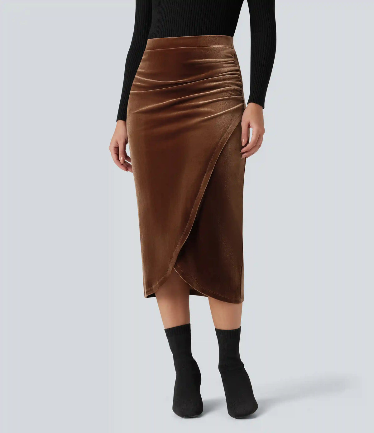 High Waisted Midi Velvet Casual Tulip Skirt