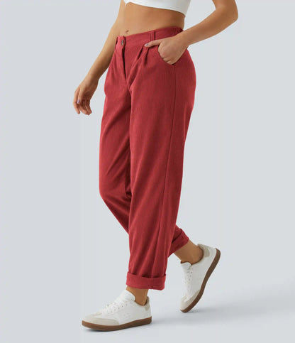 Mid Rise Zipper Pocket Corduroy Casual Pants