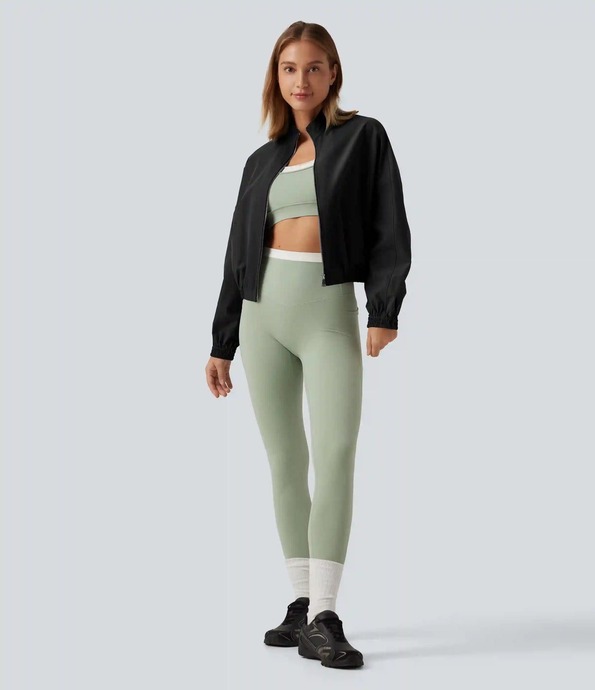 Stand Collar Long Sleeve Running Jacket with Pockets