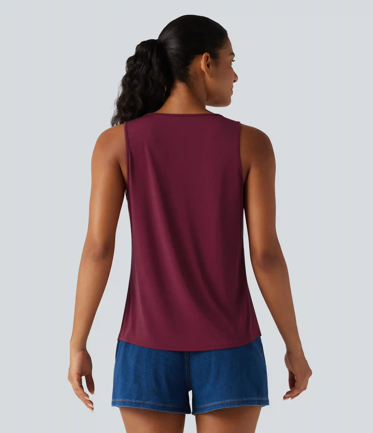 V Neck Crossover Curved Hem Casual Tank Top