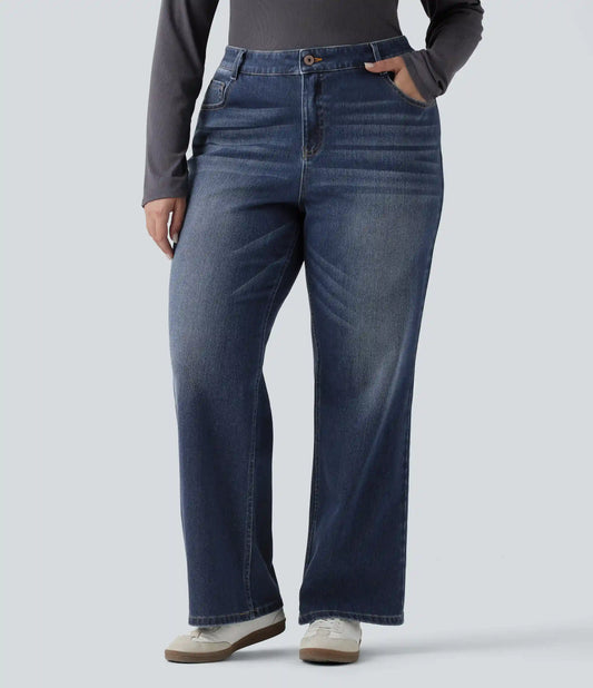 Halara Flex™ Low Rise Washed Casual Bootcut Plus Size Jeans with Pockets