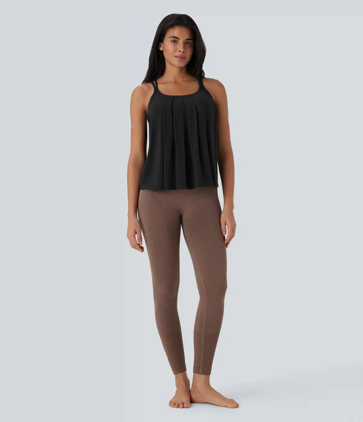 Double Straps Pleated Quick Dry Yoga Cami Top DD-F Cups