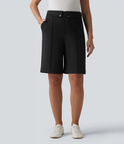 DayStretch High Waisted Straight Leg Work Bermuda Shorts with Pockets
