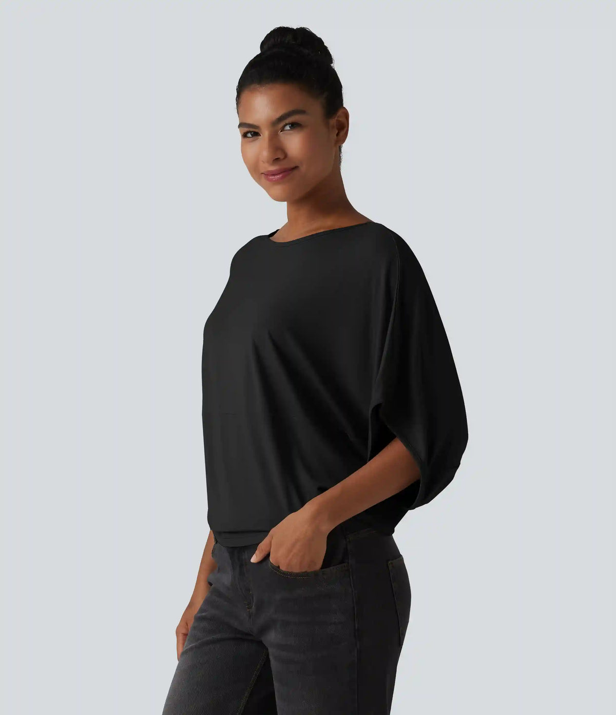 Round Neck Batwing Sleeve Relaxed Casual Top