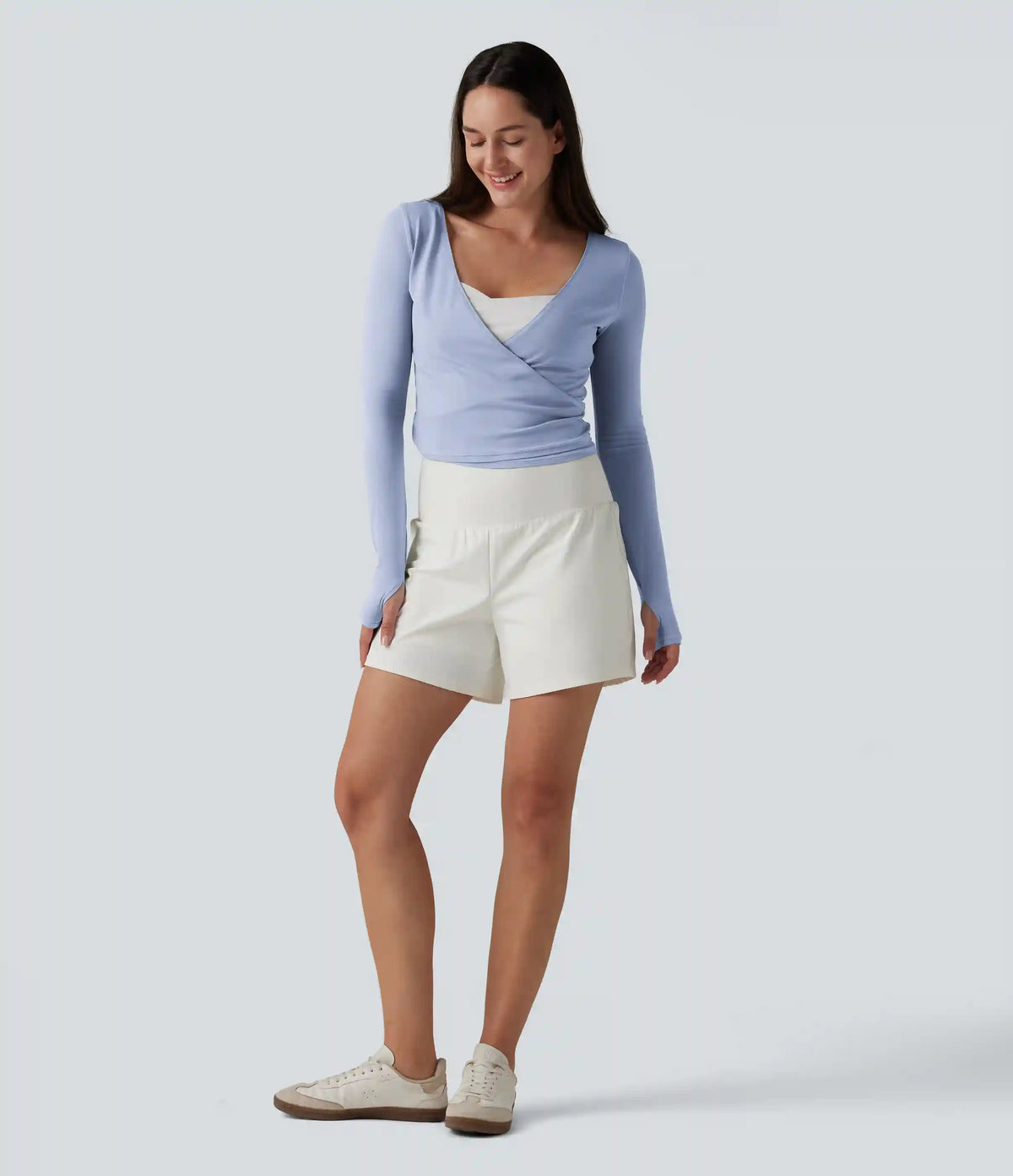 SoftlyZero™ Long Sleeve Thumb Holes Crossover Wrap Tie Casual Top