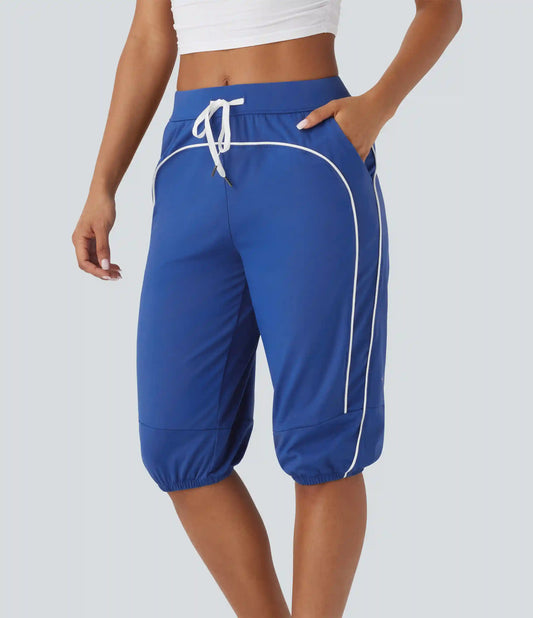 SoftlyZero™ Airy Mid Rise Drawstring Pocket Color Block Contrast Binding InstantCool Dance Pedal Pusher Joggers