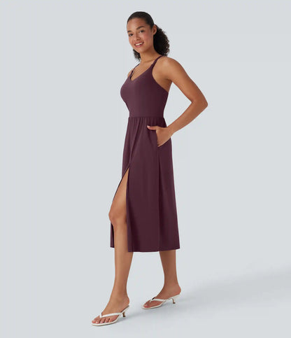 SoftlyZero™ Airy Racerback InstantCool Casual Slip Dress with Pockets DD-F Cups