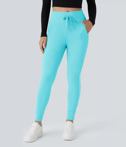 SoftlyZero™ Plush High Waisted Drawstring Pocket Plain Full Length Joggers