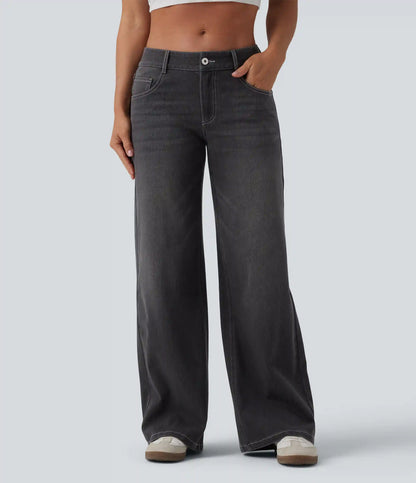 Halara Flex™ Low Rise Zipper Pockets Washed Baggy Wide Leg Casual Jeans