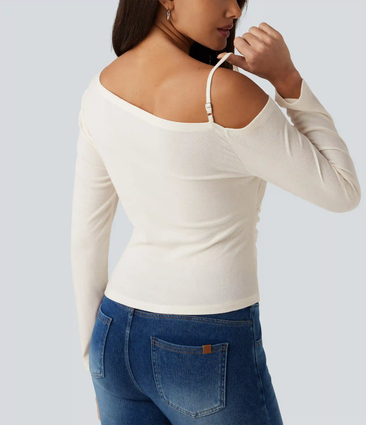 One Shoulder Long Sleeve 2-in-1 Contrast Lace Casual Top