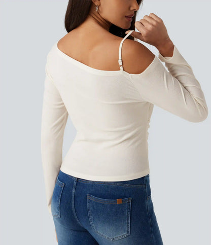 One Shoulder Long Sleeve 2-in-1 Contrast Lace Casual Top