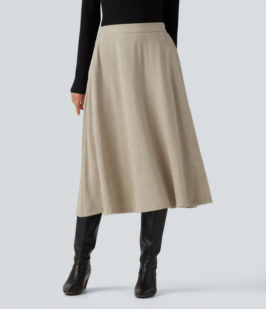 High Waisted A-Line Midi Work Skirt with Pockets