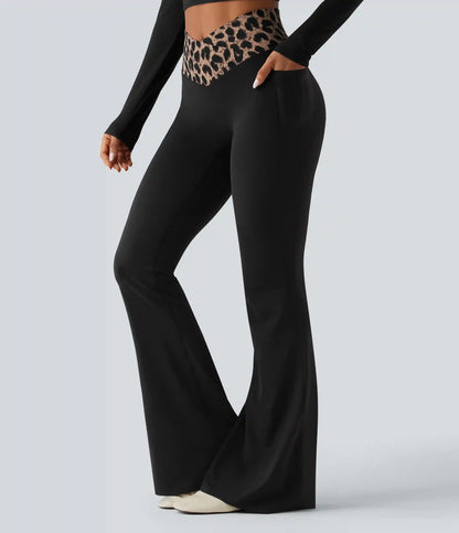 Halara UltraSculpt™ Leopard Print High Waisted Crossover InstantCool Casual Flare Pants with Pockets