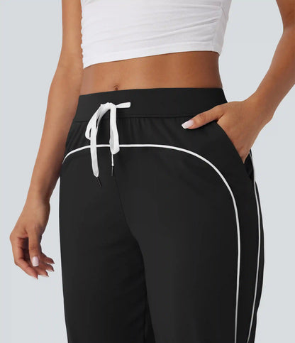 SoftlyZero™ Airy Mid Rise Drawstring Pocket Color Block Contrast Binding InstantCool Dance Pedal Pusher Joggers