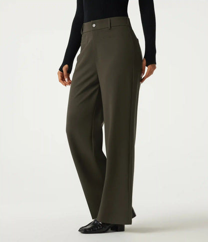 High Waisted Straight Leg Work Pants with Pockets