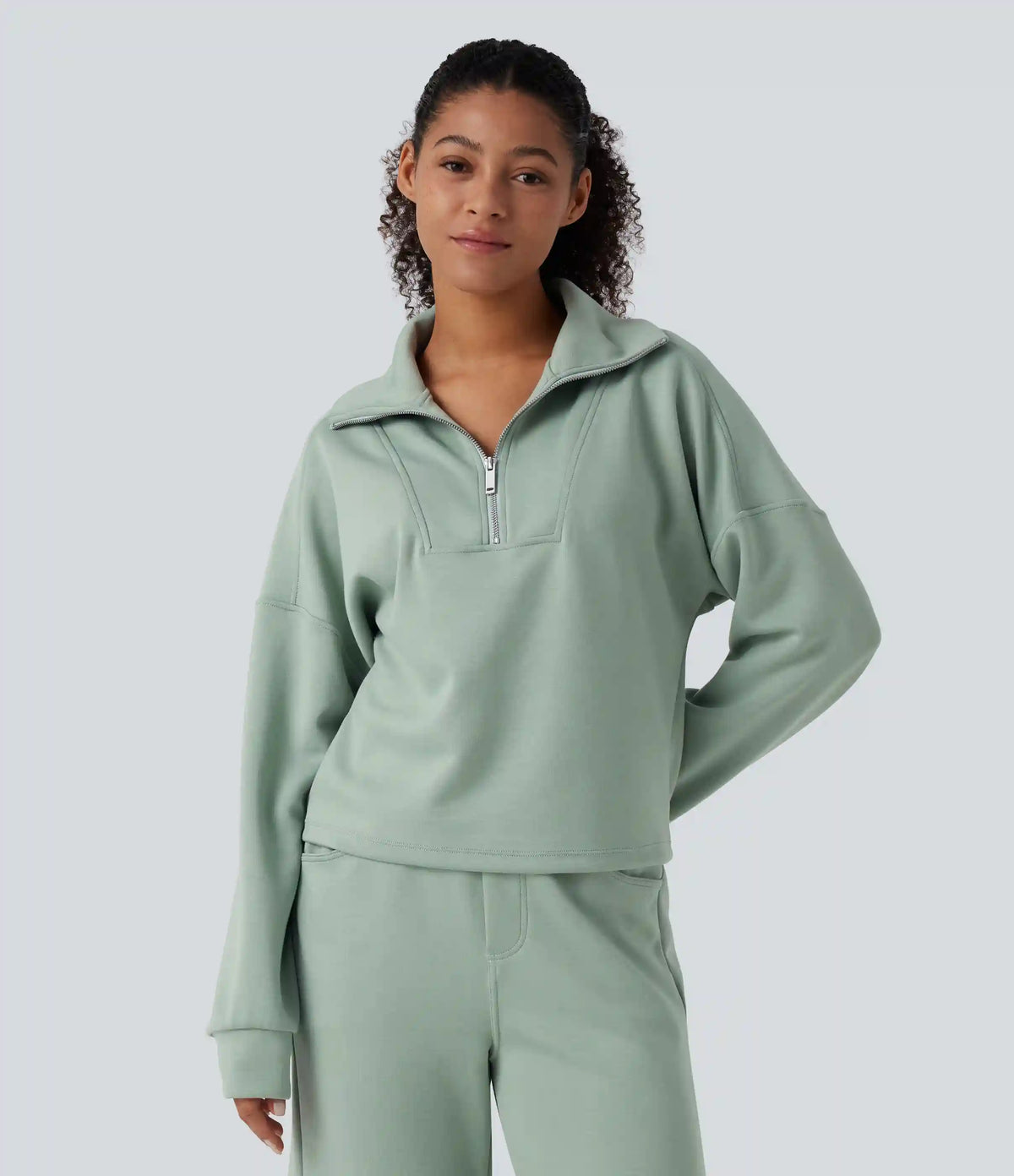 Mock Neck Half Zip Long Sleeve Work Sweatshirt