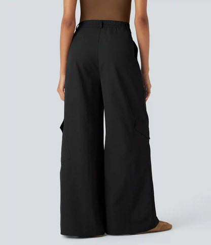 High Waisted Wide Leg Casual Cargo Pants with Pockets