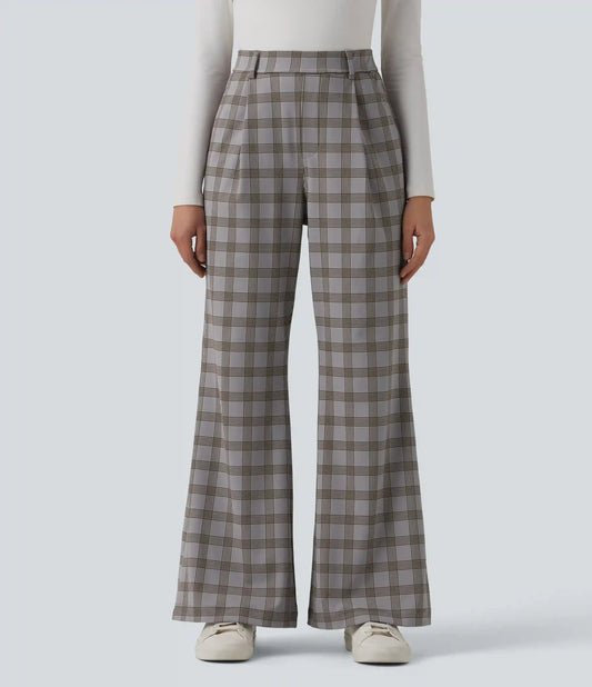 Halara Flex™ High Waisted Plaid Work Flare Pants with Pockets