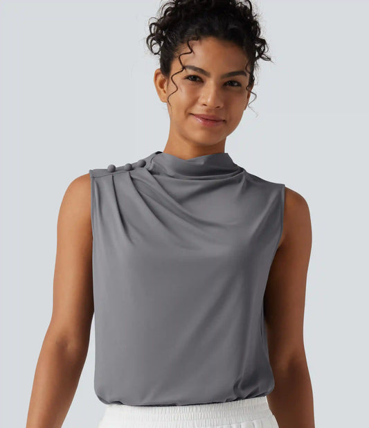 Mock Neck Keyhole Back Sleeveless InstantCool Work Top-UPF50+