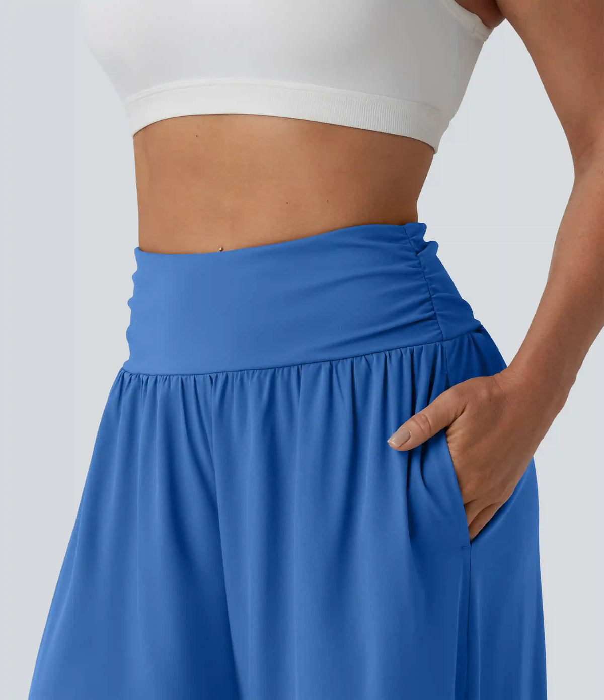 Breezeful™ High Waisted Ruched Split Quick Dry Resort Flowy Pants with Pockets