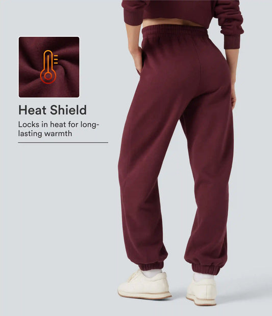 Foldover High Waisted Drawstring Fleece Casual Joggers with Pockets