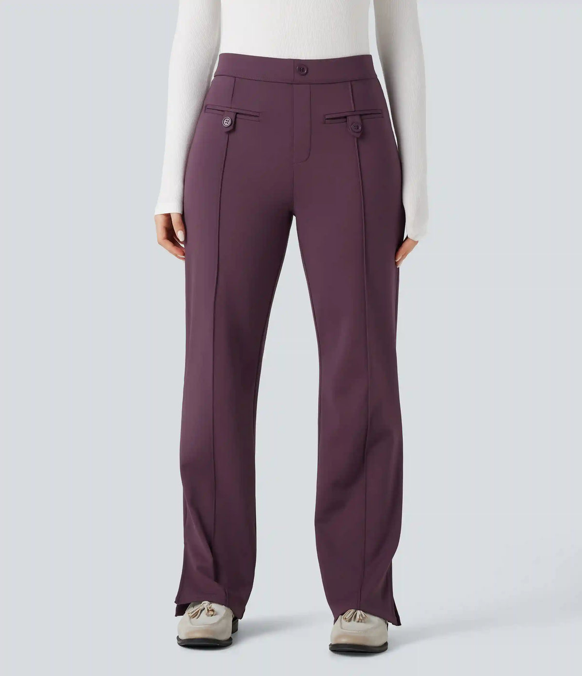 SoftlyZero™ Plush Thermal Mid Rise Split Hem Straight Leg Work Pants with Pockets