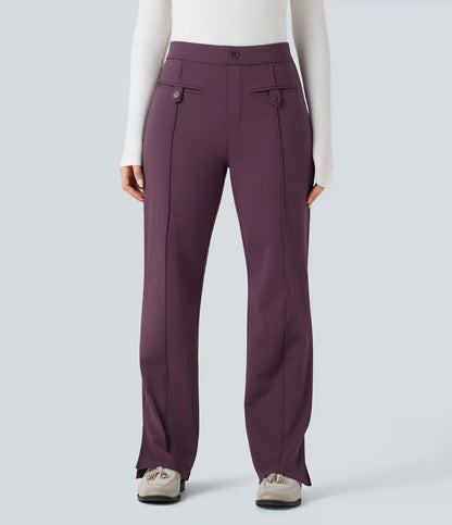 SoftlyZero™ Plush Thermal Mid Rise Split Hem Straight Leg Work Pants with Pockets