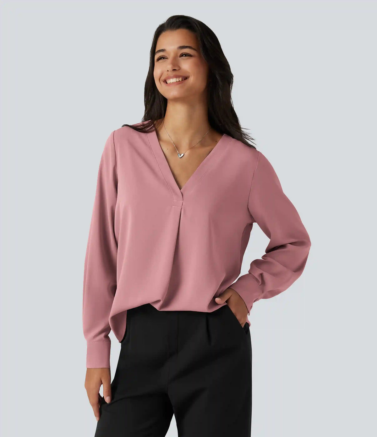 Wrinkle Recovery V Neck Long Sleeve Work Blouse