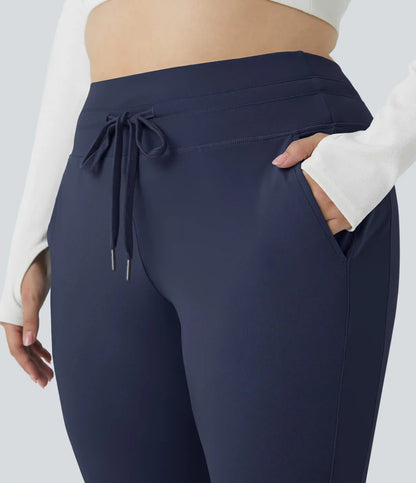 SoftlyZero™ Plush High Waisted Drawstring Pocket Plain Full Length Plus Size Joggers