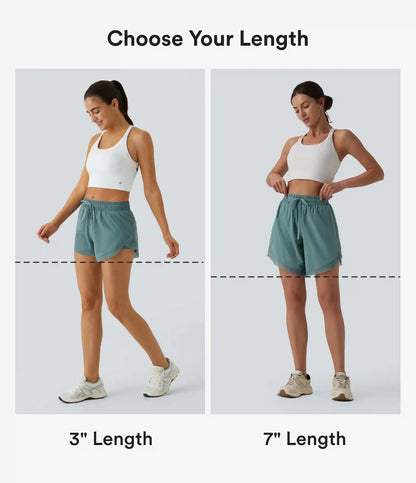 Mid Rise Drawstring Contrast Mesh 2-in-1 Flowy Yoga Shorts 7''