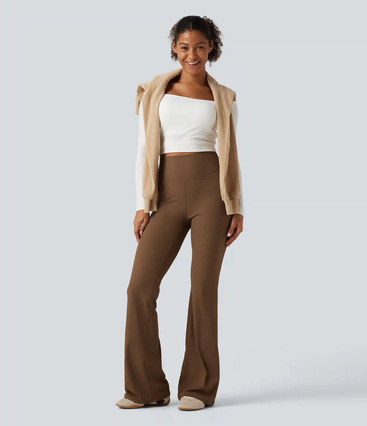 Ribbed High Waisted Bootcut Yoga Leggings with Pocket