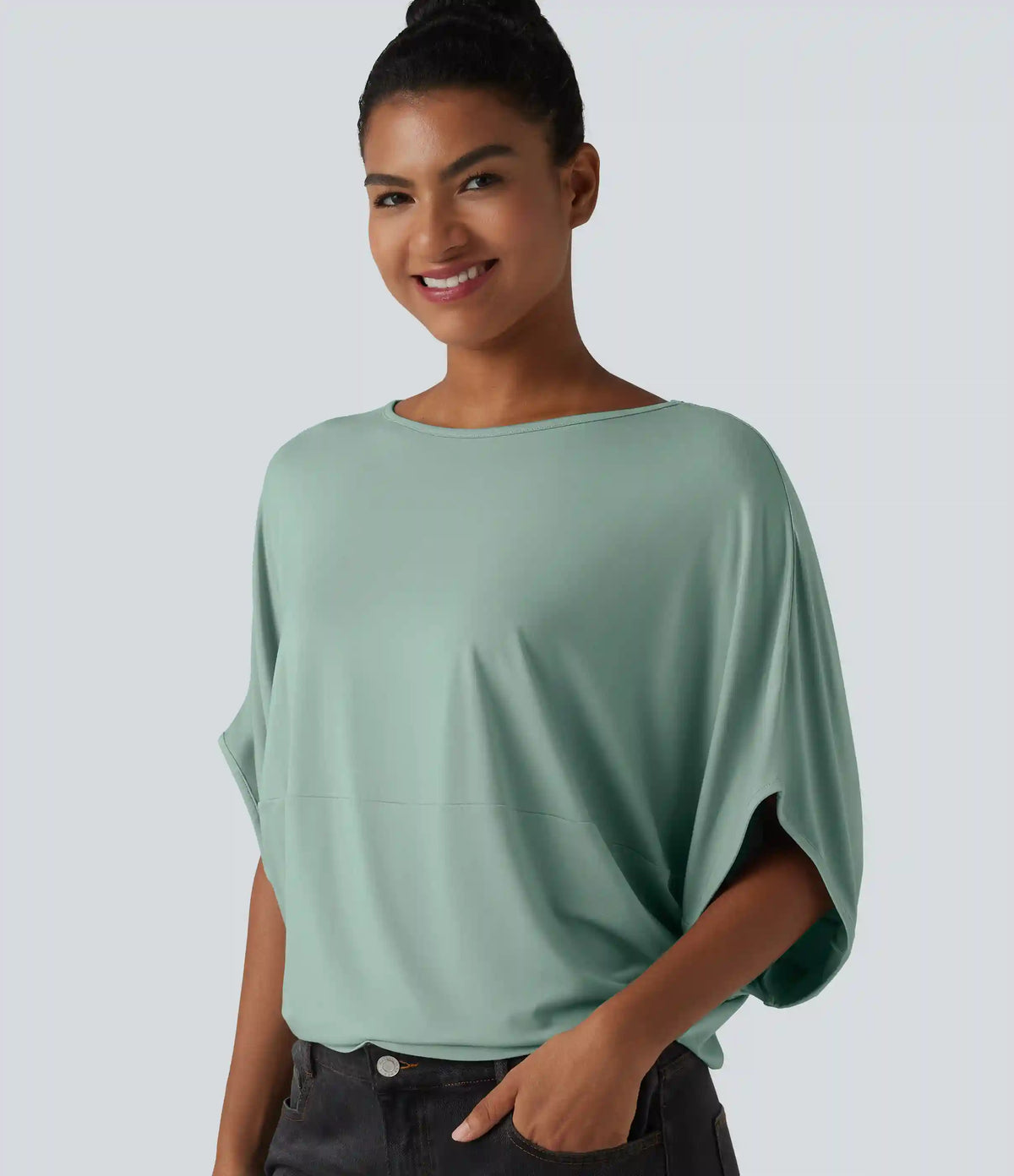 Round Neck Batwing Sleeve Relaxed Casual Top
