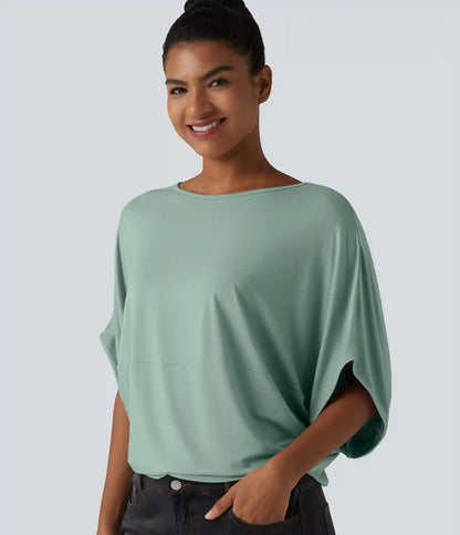 Round Neck Batwing Sleeve Relaxed Casual Top