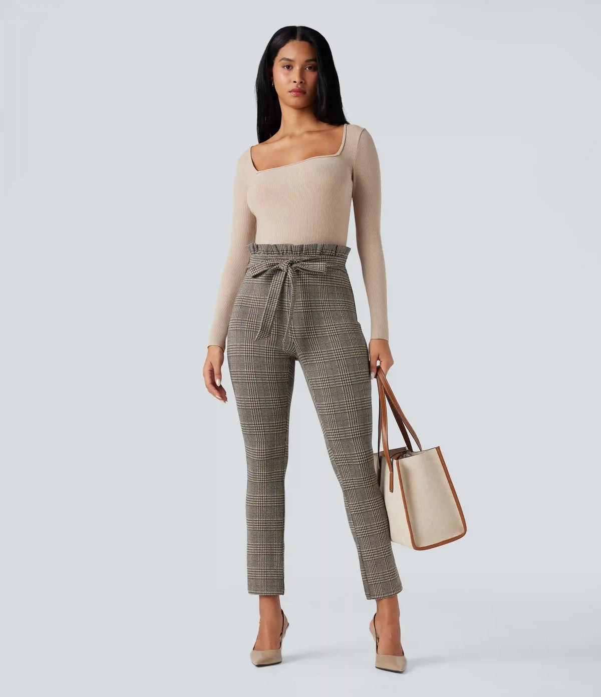 Halara Flex™ Paper Bag High Waisted Tie Houndstooth Plaid Work Skinny Pants with Pockets