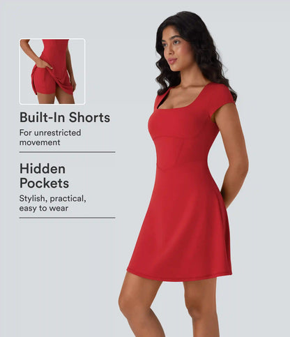 SoftlyZero™ Plush Square Neck Corset 2-in-1 Mini Casual Dress with Pockets