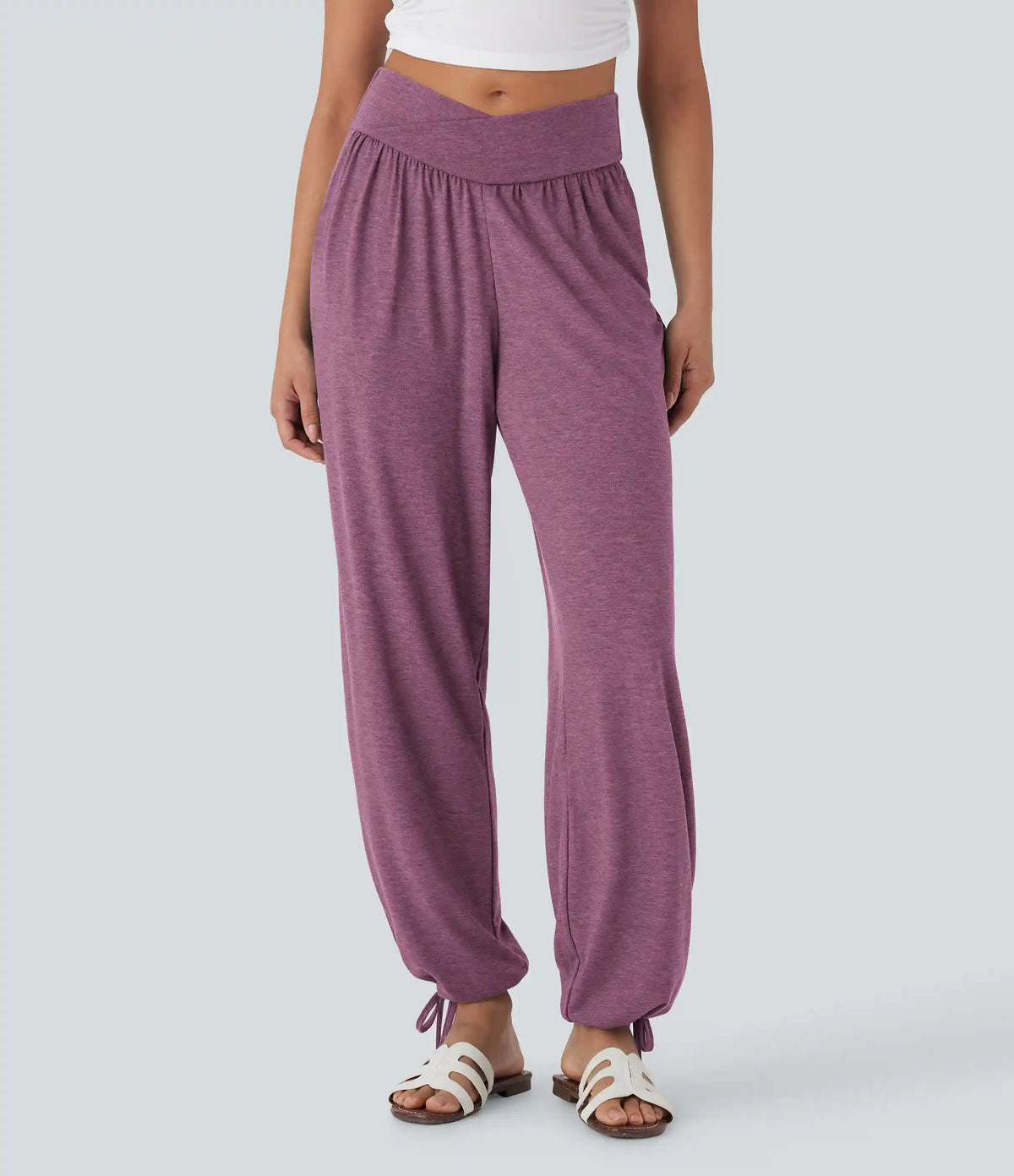 Crossover High Waisted Pocket Drawstring Casual Joggers