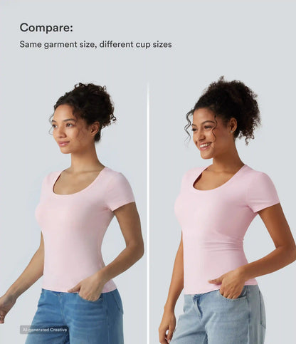 Halara Cotton Jersey Scoop Neck Short Sleeve Built-in Bra Casual T-Shirt B-DD Cups