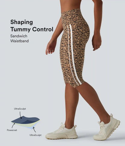 Halara UltraSculpt™ Leopard Print High Waisted Tummy Control Color Block Stripe Pedal Pusher Training Leggings with Pockets
